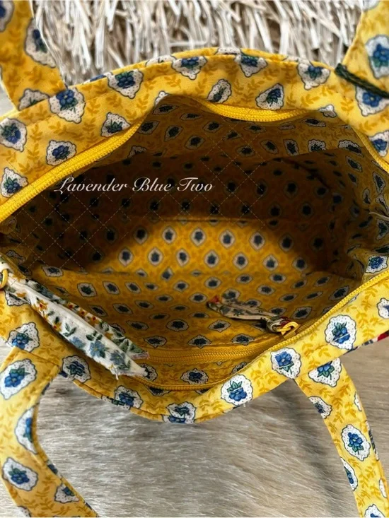 NEW Vintage VERA BRADLEY Elizabeth 1997 Hampton Zip Handles Yellow Blue Floral - Picture 11 of 14